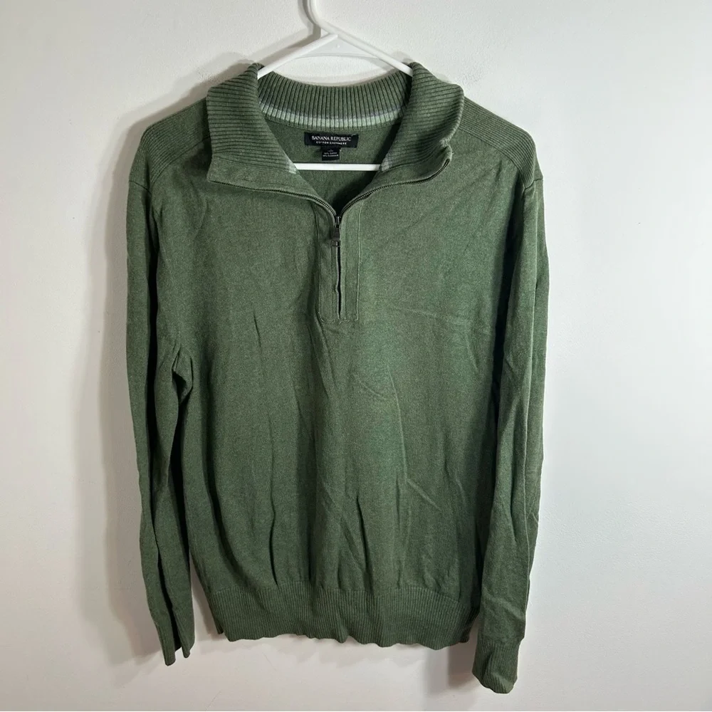 Banana Republic Cotton Cashmere Green Sweater Large Zip Neck Men’s